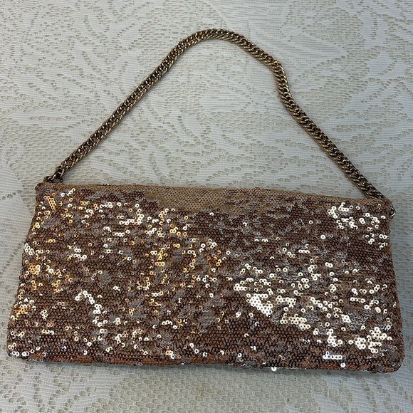 Deux Lux rose gold sequin clutch purse with strap - Picture 9 of 9